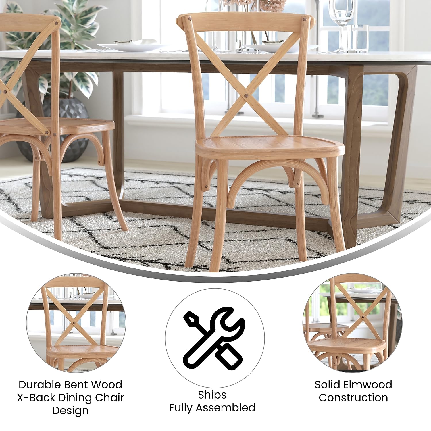 Flash Furniture Advantage Driftwood Stackable X-Back Chair With Solid Elm Wood Construction